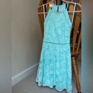 B. Darlin mint lace floral halter neck mini dress!